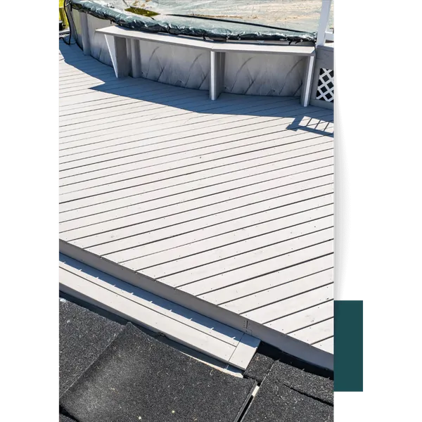 Above Ground Pool Deck With Bench Deck and Fence Staining