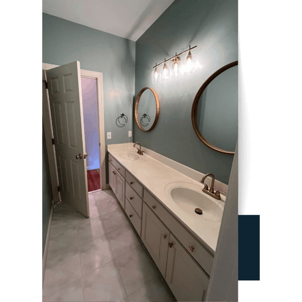 Blue Bathroom Double Vanity Gold Accents Bathroom painting job