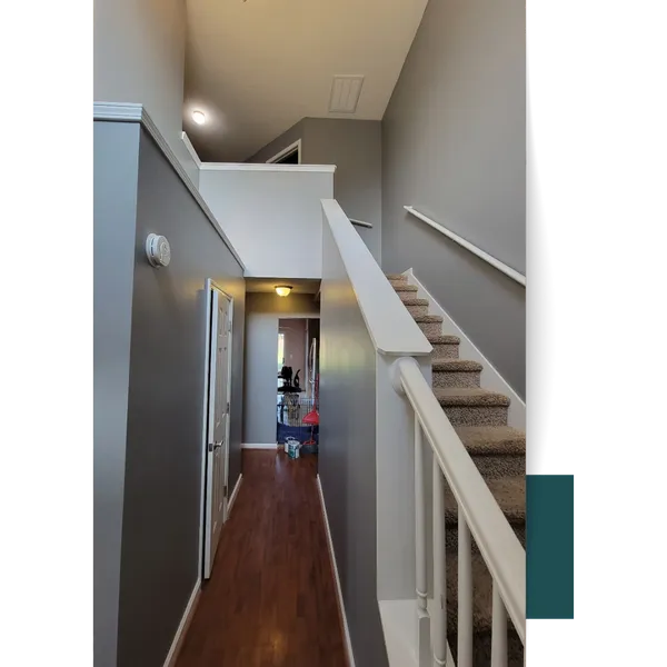 Gray Hallway With Staircase And Landing Expert Interior & Exterior Painting
