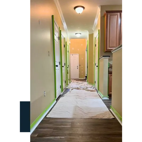 Hallway Painting Prep Tarp Covered Floor Dependable Workmanship