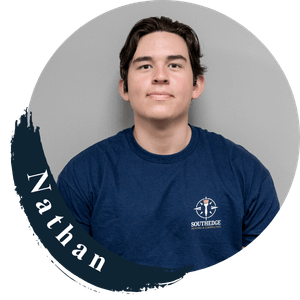 Nathan, a young man wearing a blue Southridge t-shirt.